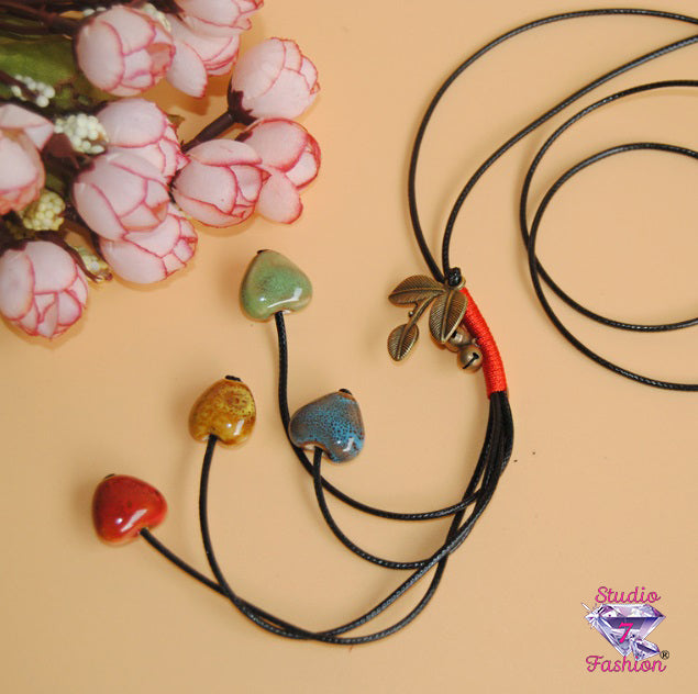 Multi-heart Earth tone Stone Heart Necklace
