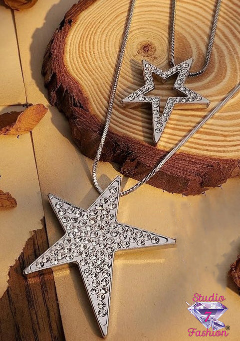 Double Rhinestone Star Necklace