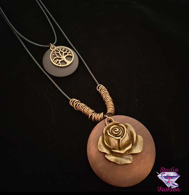 Rustic Rose and Tree of Life Layered Necklace