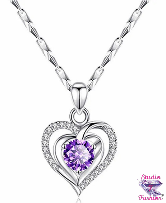 Double Heart Purple Necklace