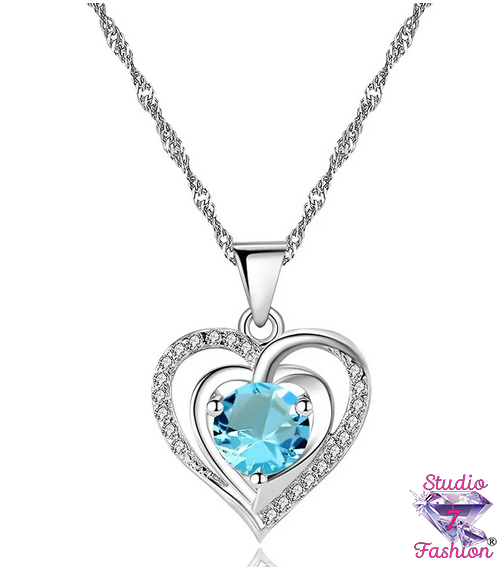 Double Heart Blue Necklace