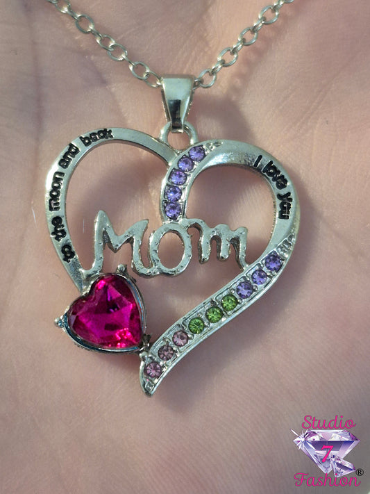 Love You to the Moon and Back Heart Necklace Pink