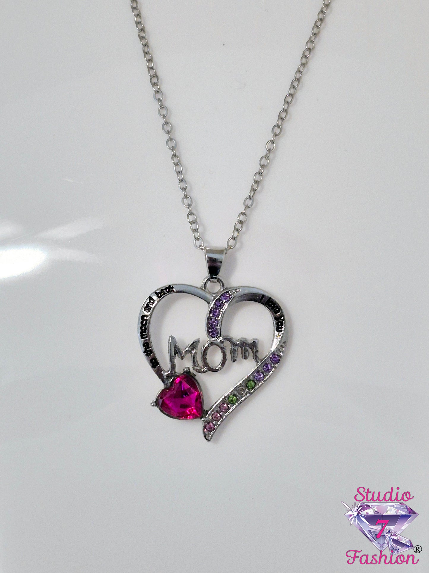 Love You to the Moon and Back Heart Necklace Pink