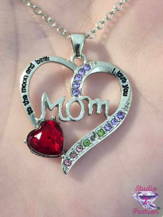 Love You to the Moon and Back Heart Necklace Red