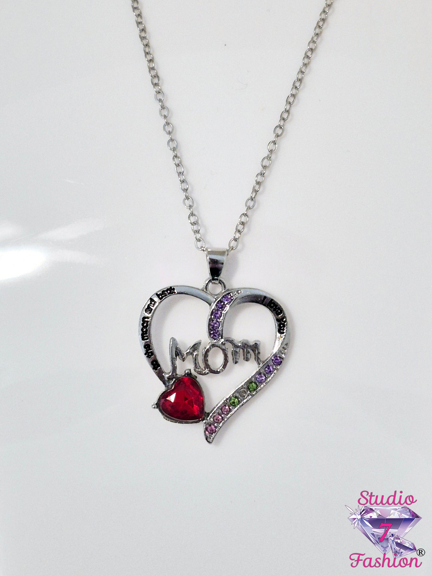 Love You to the Moon and Back Heart Necklace Red
