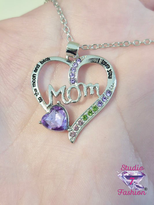 Love You to the Moon and Back Heart Necklace Purple