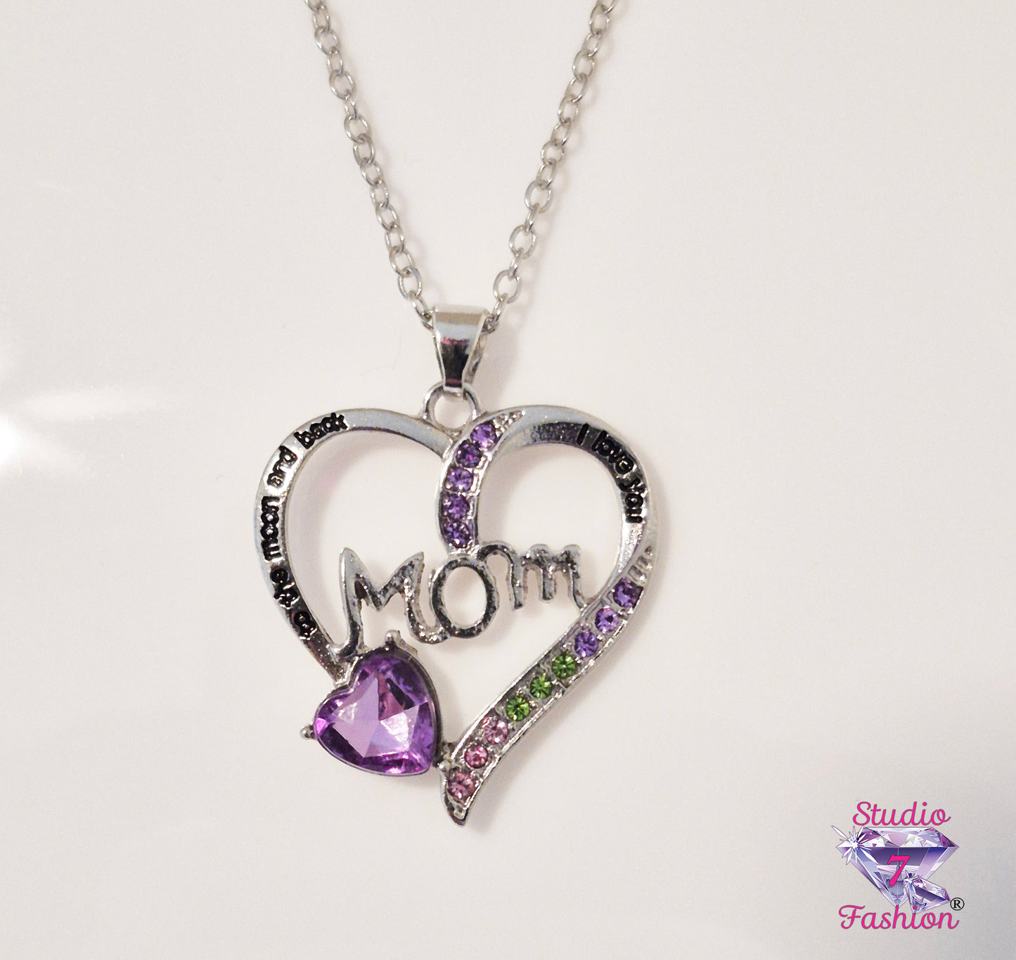 Love You to the Moon and Back Heart Necklace Purple