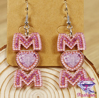 Mom Heart Dangle Earrings