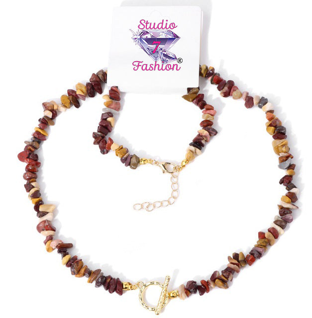 Earth-tone Stone Choker Necklace and Bracelet Set
