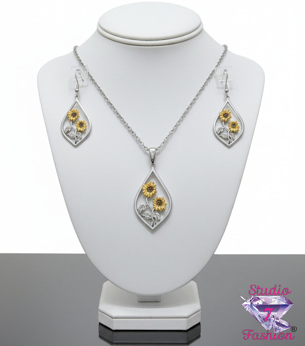 Sunflower Bloom Necklace Earring Set