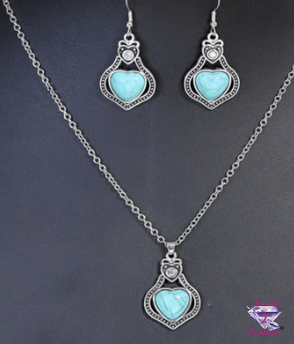 Turquoise Heart Necklace Earring Set