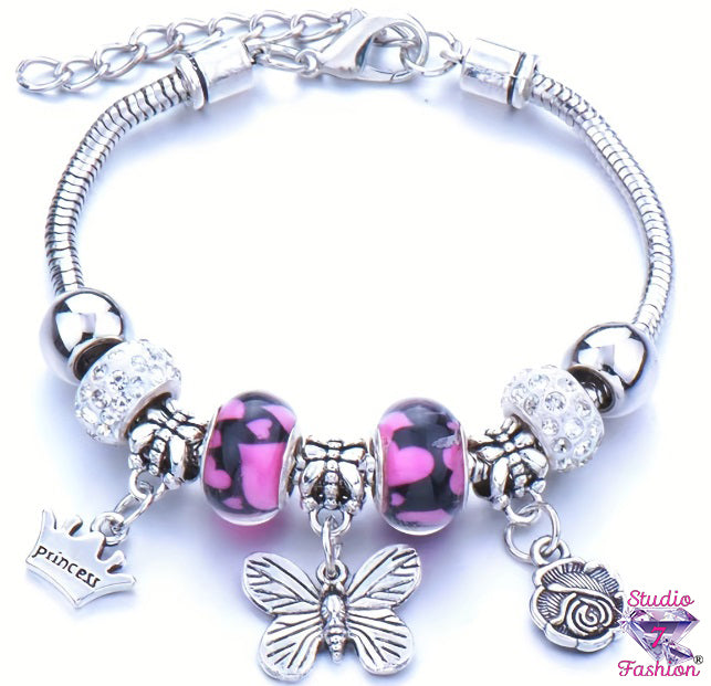 Butterfly Pink Love Charm Bracelet