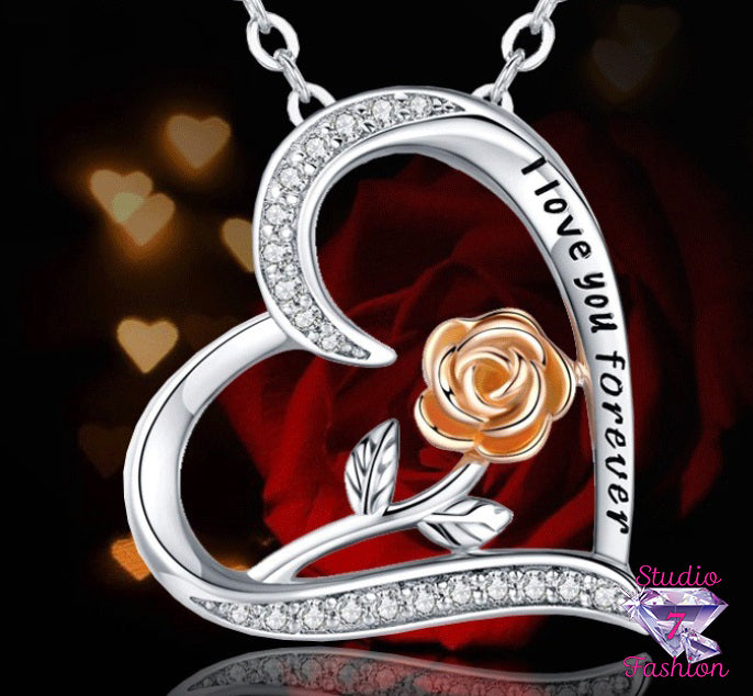 Love You Forever Rose Heart Necklace