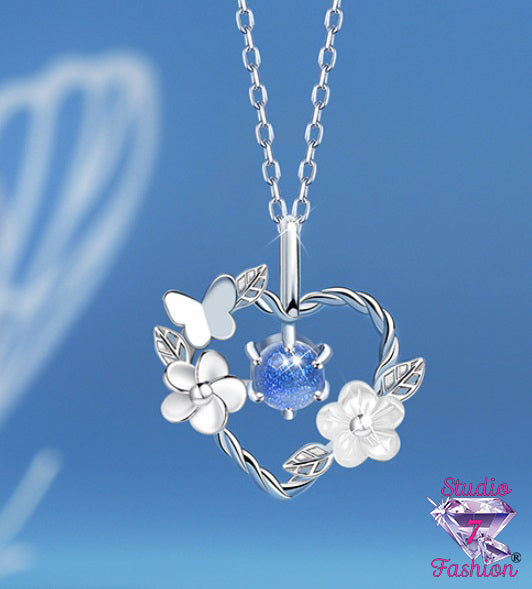 Heart Butterfly Floral Necklace