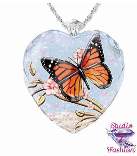 Gorgeous Monarch Butterfly Heart Necklace