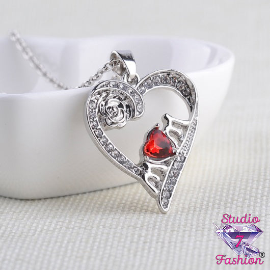 Mom Ruby Heart Necklace