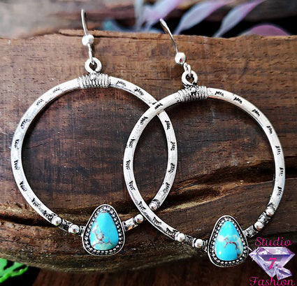 Large Hoop Turquoise Earrings