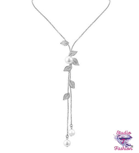 Marquise Rhinestone and Pearl Necklace