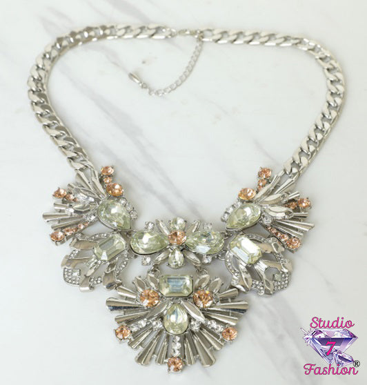 Iridescent Rhinestone Statement Necklace