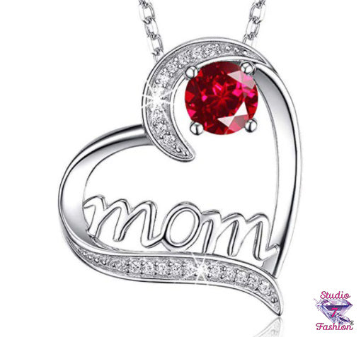Mom Heart Ruby Necklace