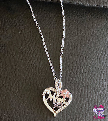Magnificent Heart Mom Rhinestone Necklace