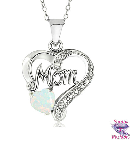 Mom Heart Opal Necklace