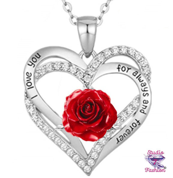 I Love You Rose Heart Necklace