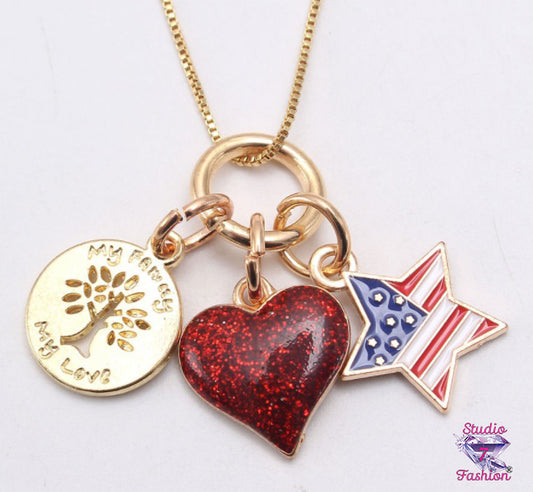 My Country My Family Heart Charm Necklace