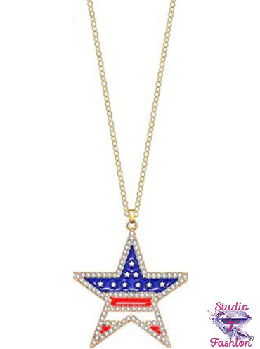 Star Flag Rhinestone Patriotic Necklace