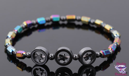 Hematite Triple Star Oil Spill Bracelet