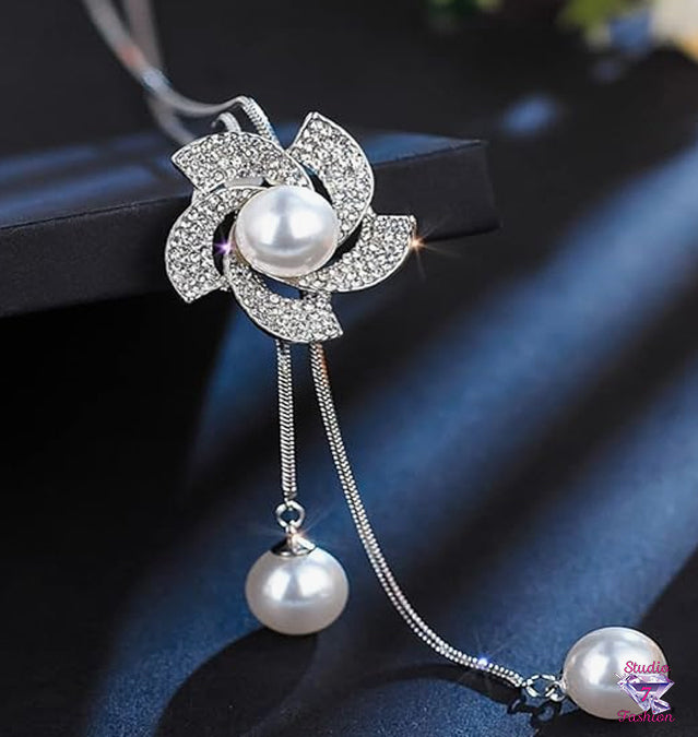 Floral Swirl and Pearl Necklace