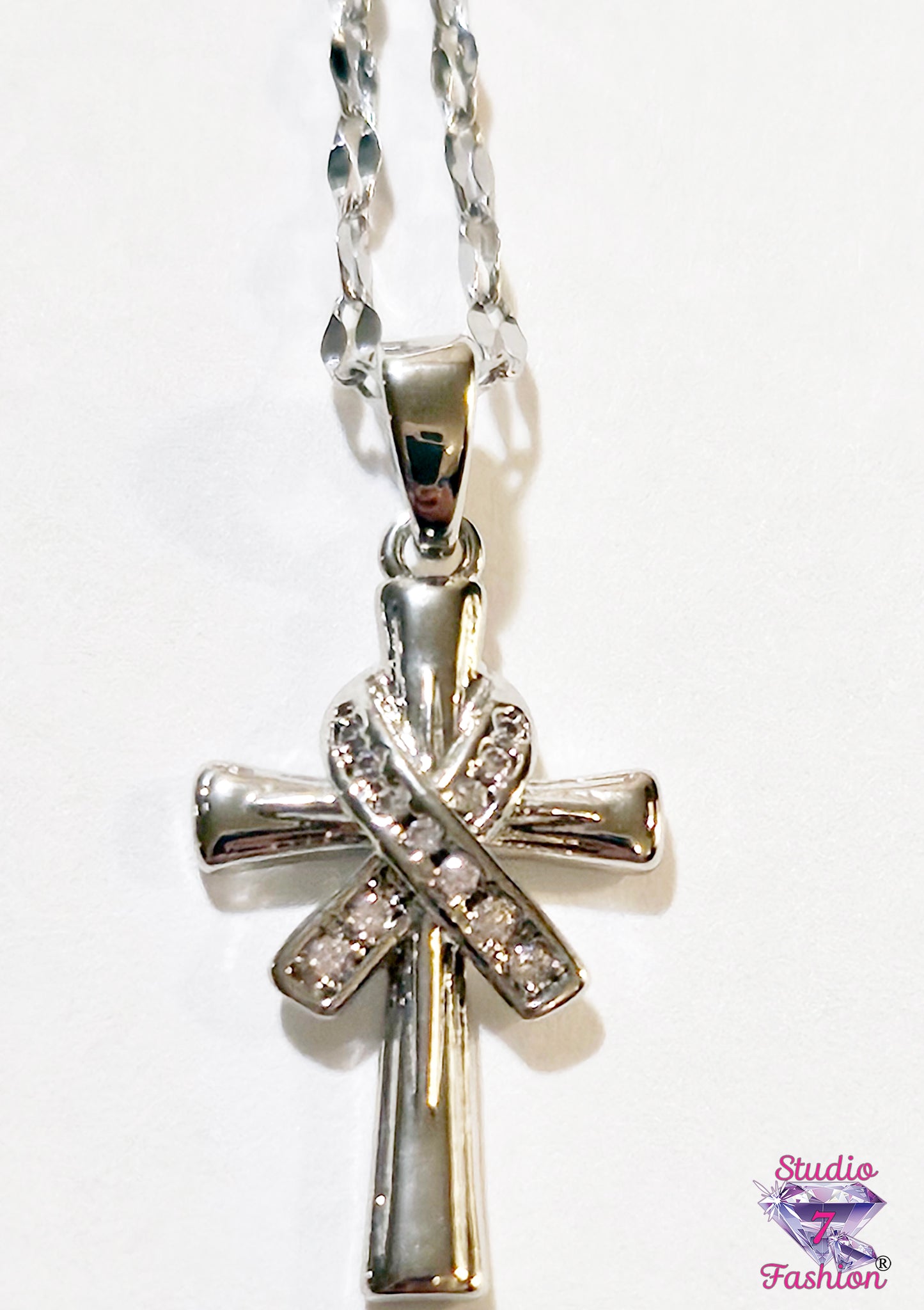 Intertwined Cross and Ribbon Necklace