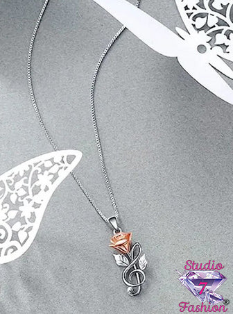 Musical G-clef Rose Necklace