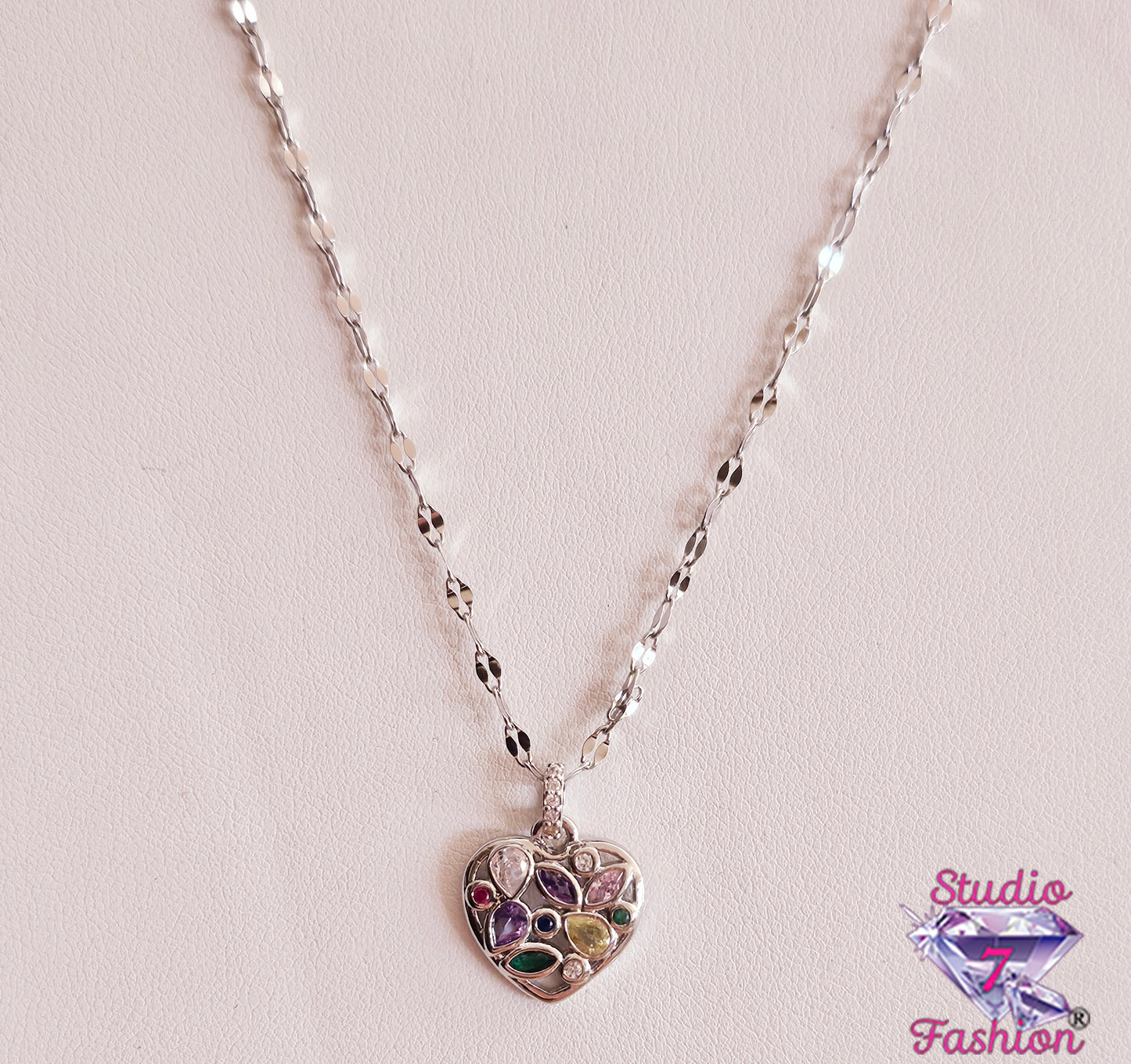 Multicolor Gems Heart Necklace