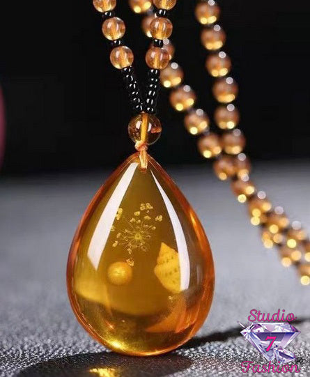 Frozen In Time Amber Drop Necklace
