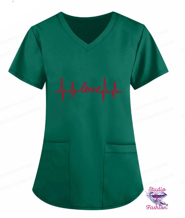 EKG Love Scrub Top