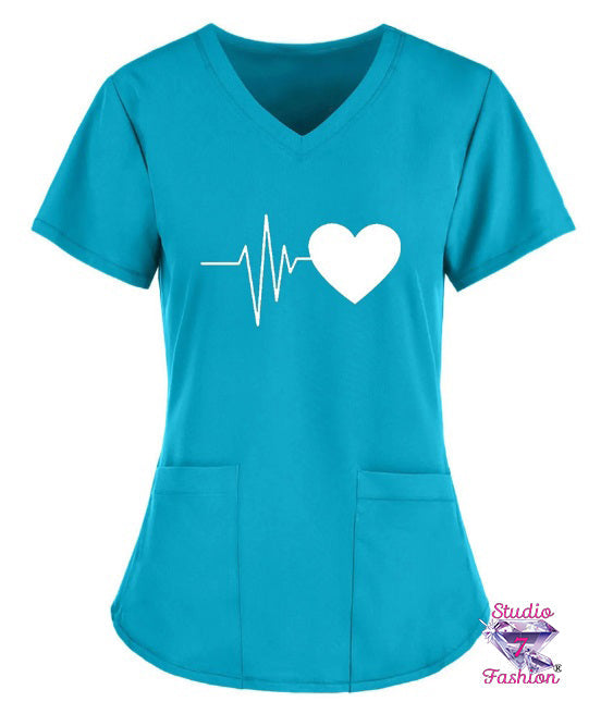 Heart Beats For You Scrub Top Turquoise