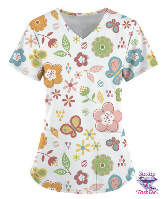 Spring Has Sprung Scrub Top
