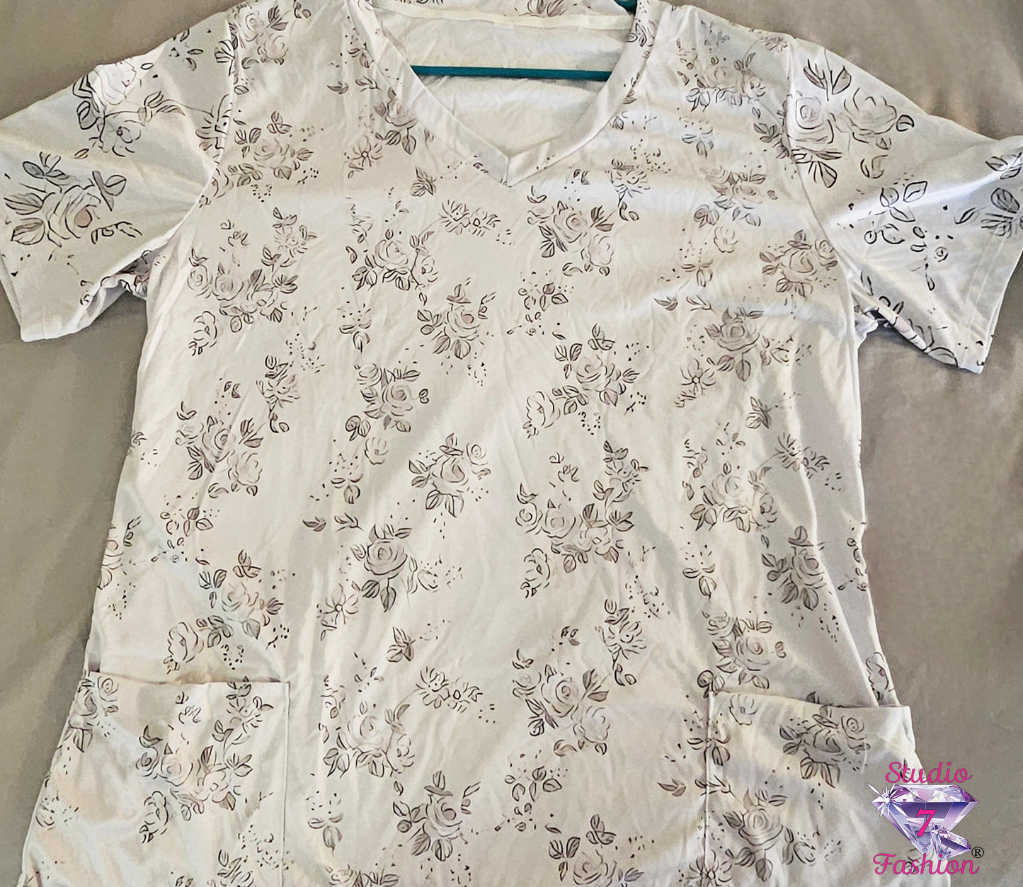 Grey Rose Scrub Top
