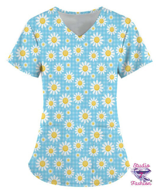 Pop Of Daisy Scrub Top