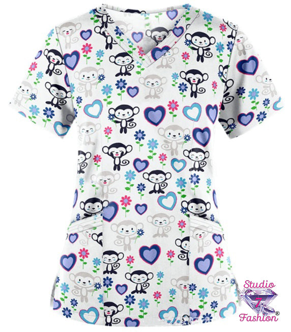 Happy Monkey Scrub Top