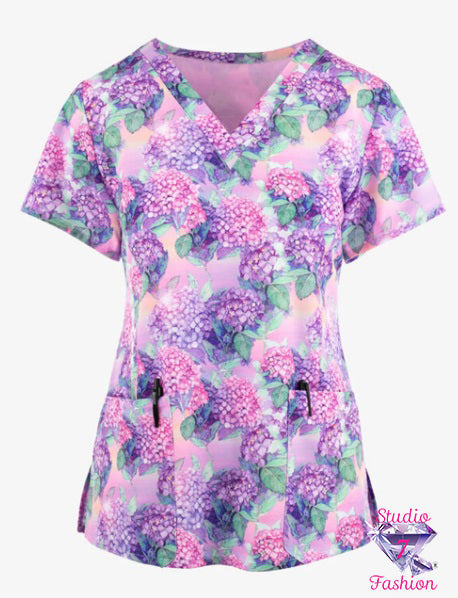 Geranium Blooms Scrub Top