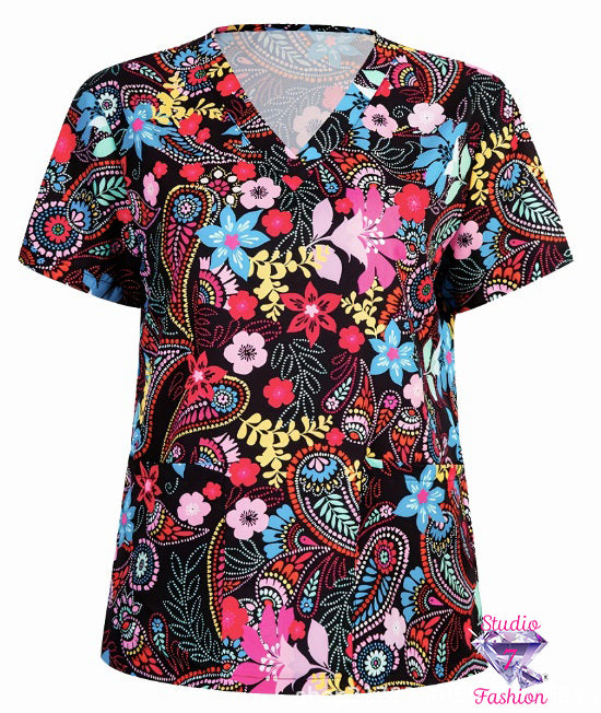 Retro Floral Scrub Top