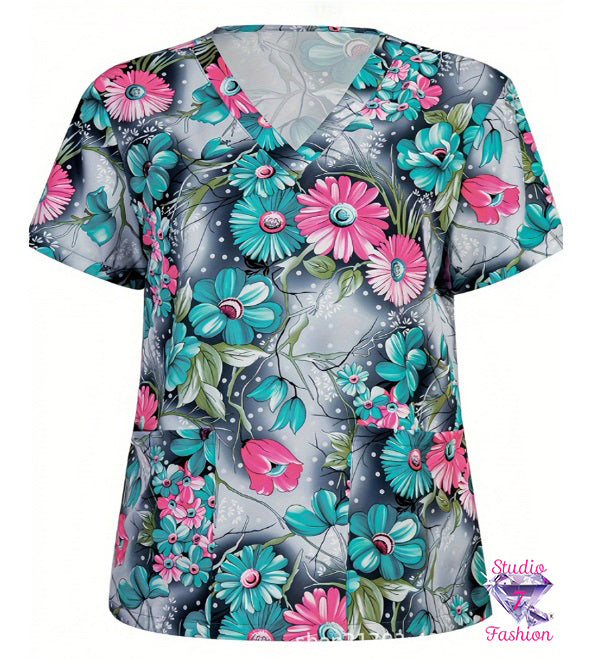 Floral Pop Scrub Top
