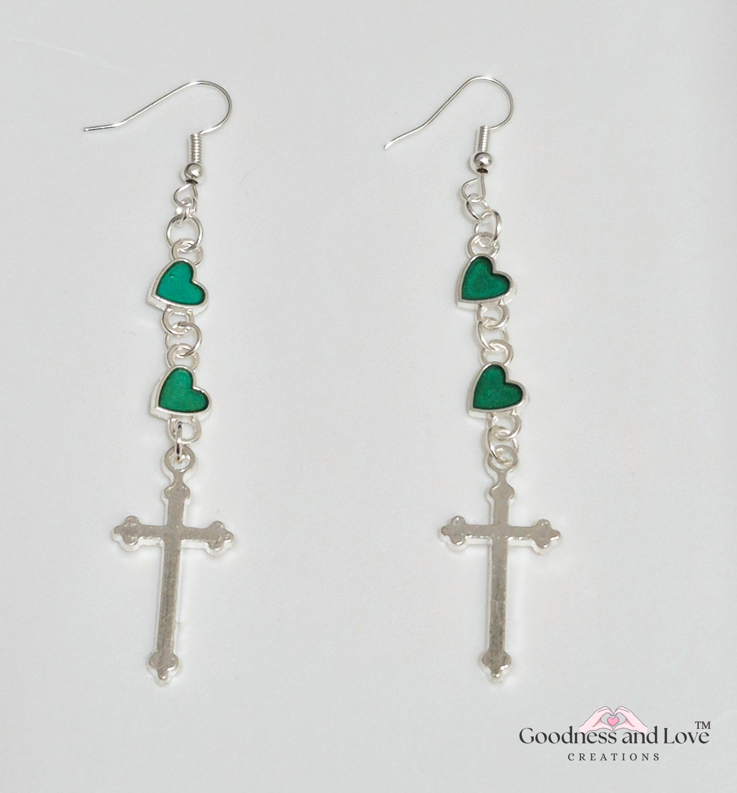 Triple Heart Cross Earrings