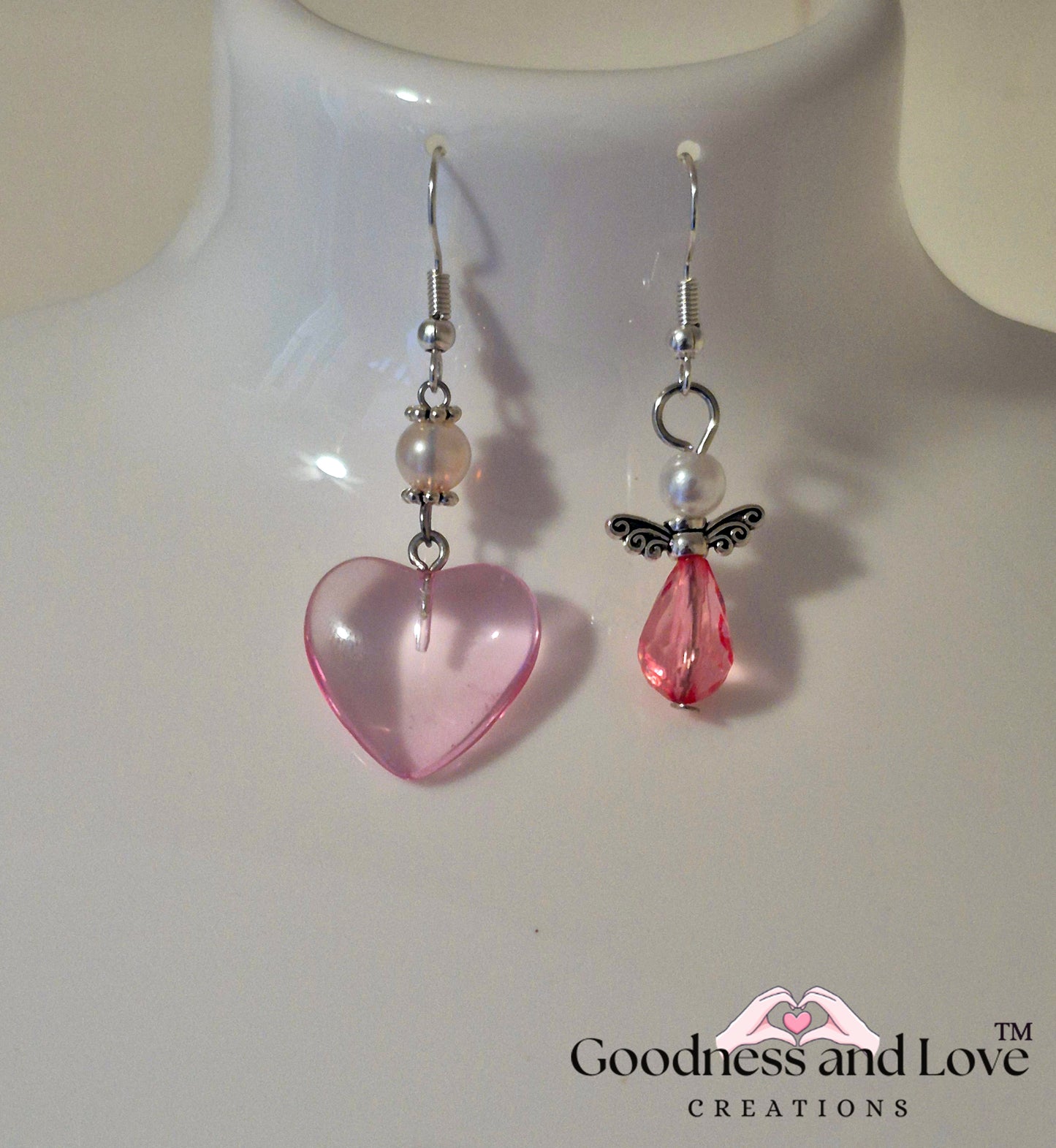 Pink Angel Heart Earrings
