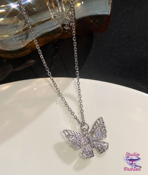 Miniature Rhinestone Butterfly Necklace