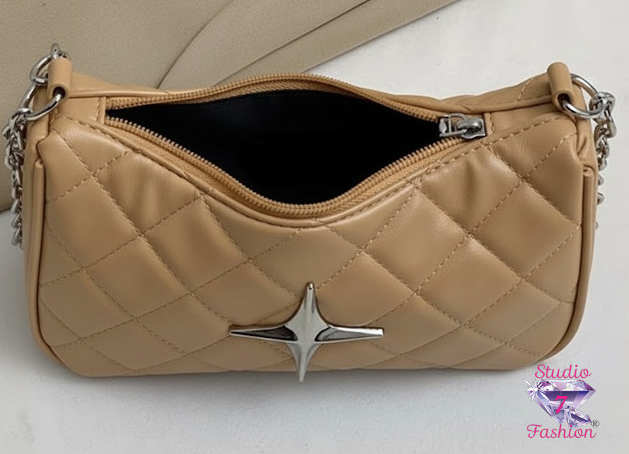 Quilted Star Shoulder Bag-Tan