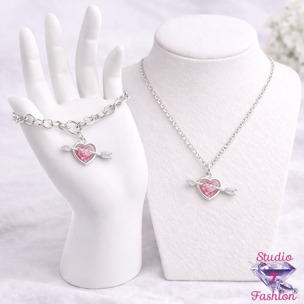Cupid's Heart Charm Bracelet+Necklace Set