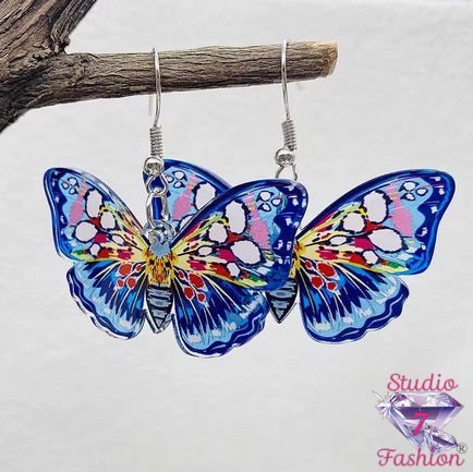Pair Brilliant Blue Butterfly Earrings